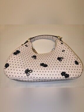 BCBGeneration Pink Shoulder Bag with Black Polka Dots & Floral Appliqué